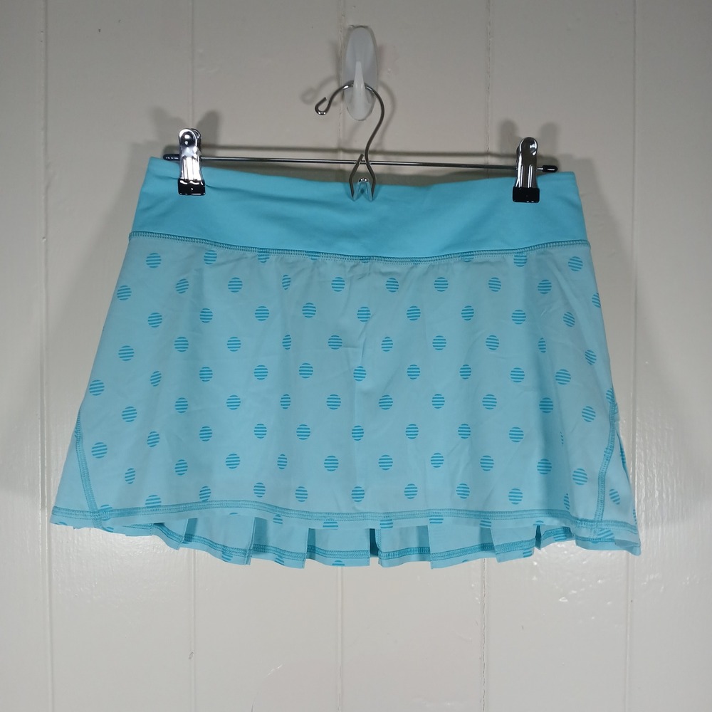 Lululemon Pace Setter Skirt Women 6 Angel Blue Polka Dot Pleated Athletic Skort
